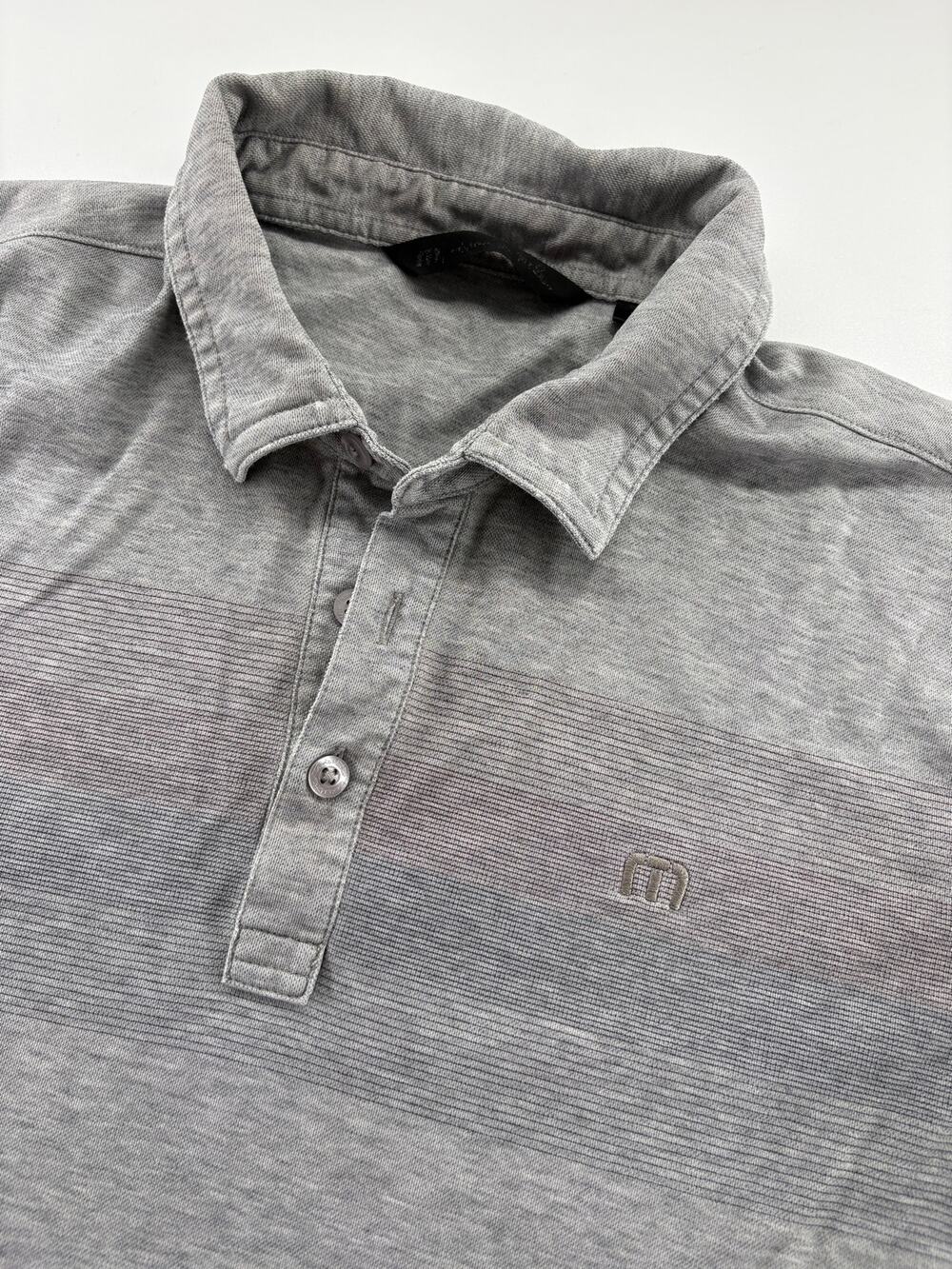 TravisMathew Golf Polo Men's Medium Gray Heather Striped Pima Cotton Blend